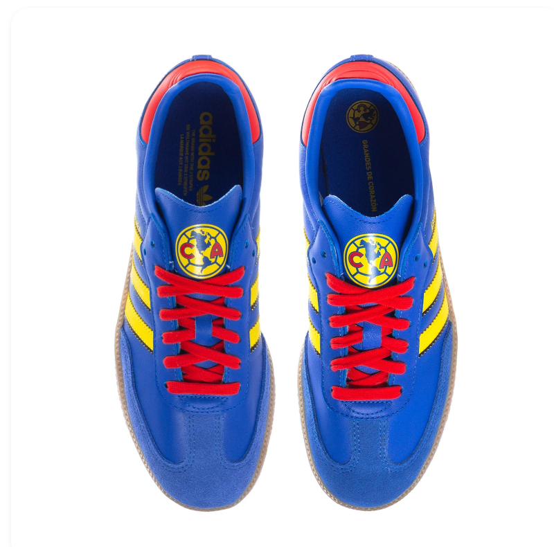 adidas Samba Blue and Yellow Sneakers with Red Accents and Gum Sole