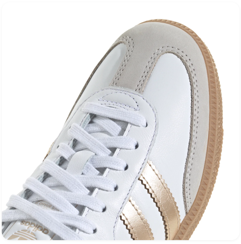 adidas Samba White and Metallic Gold Sneakers with Gum Sole