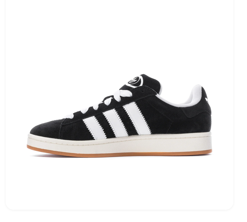 adidas Campus Black and White Sneakers with White Laces and Gum Sole