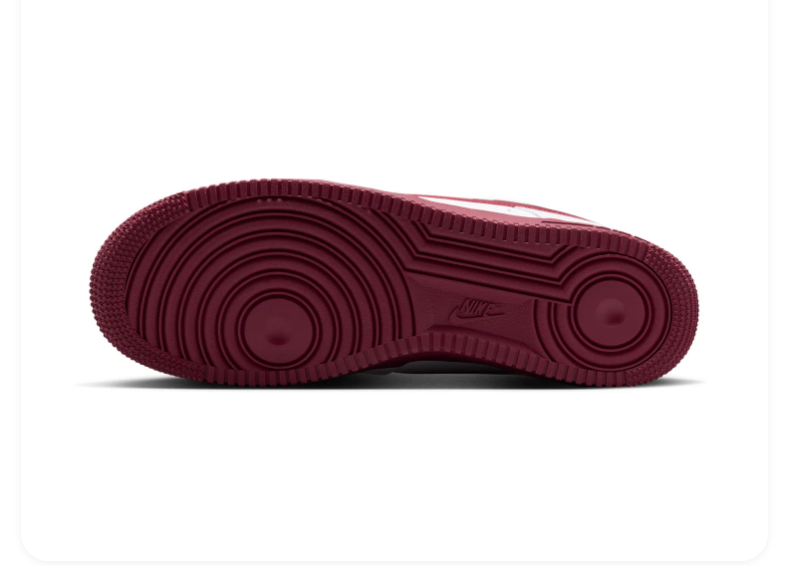 Nike Air Force 1 White and Burgundy Low-Top Sneakers