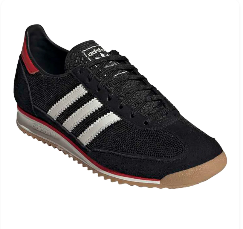 adidas Black and White Retro Sneakers with Red Accents and Gum-Colored Outsole