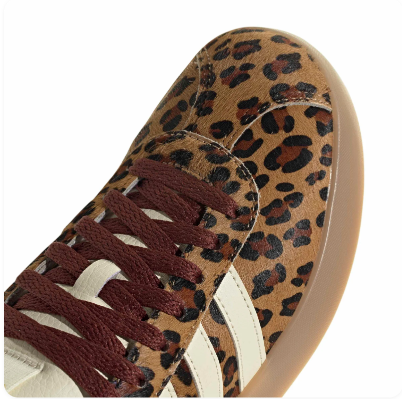 adidas Leopard Print Sneakers with Cream Stripes and Burgundy Laces