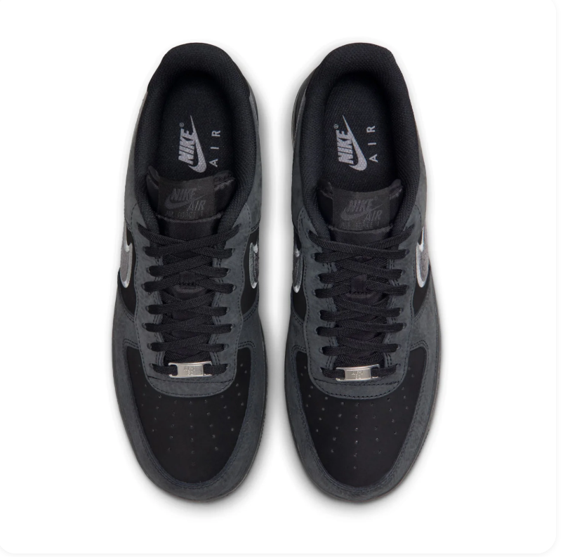 Nike Air Force 1 Black and Charcoal Low-Top Sneakers with Silver-Grey Swoosh