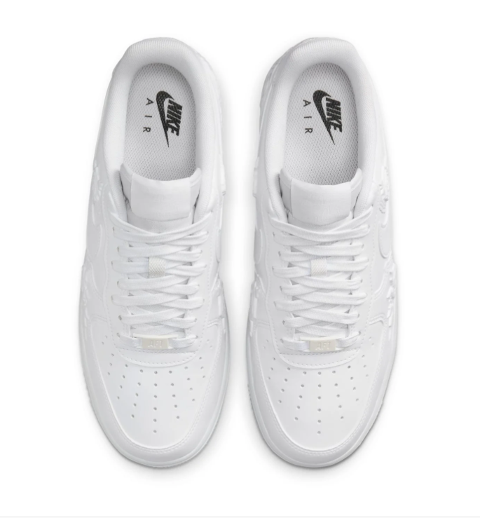 Nike Air Force 1 All-White Low-Top Sneakers with Raised Rose Details