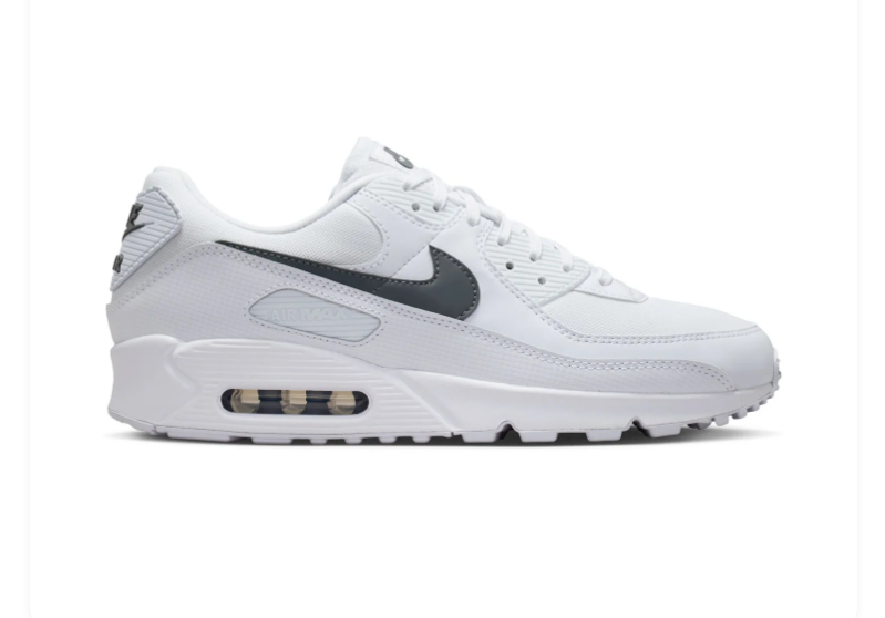 Nike Air Max 90 White and Grey Sneakers with Black Swoosh