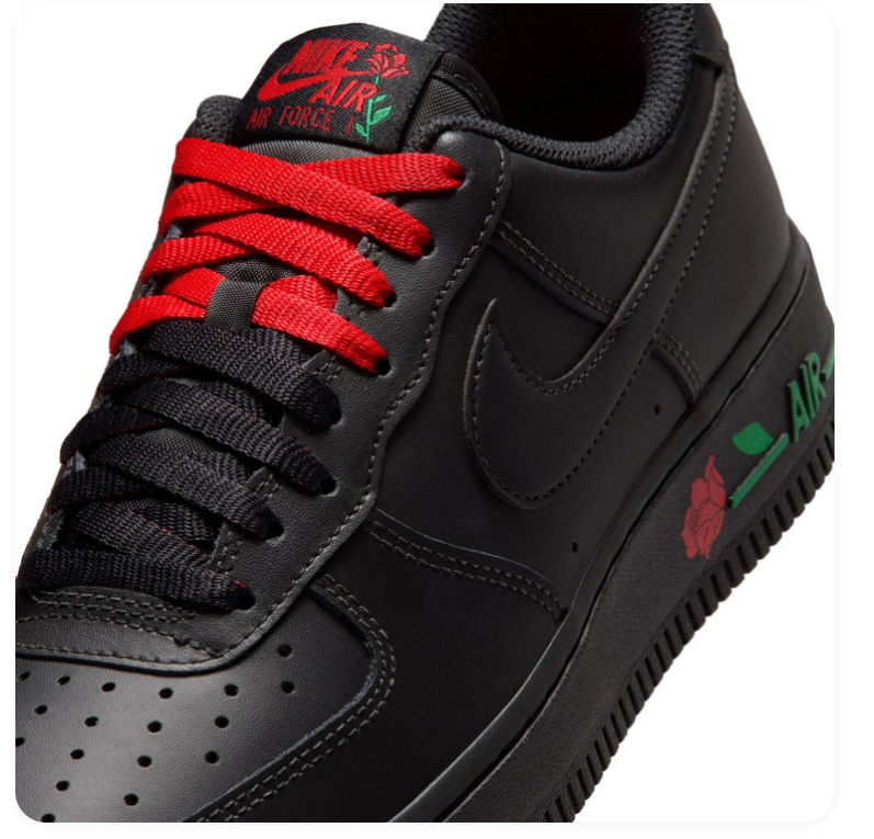 Nike Air Force 1 Black Rose Detail Low-Top Sneakers