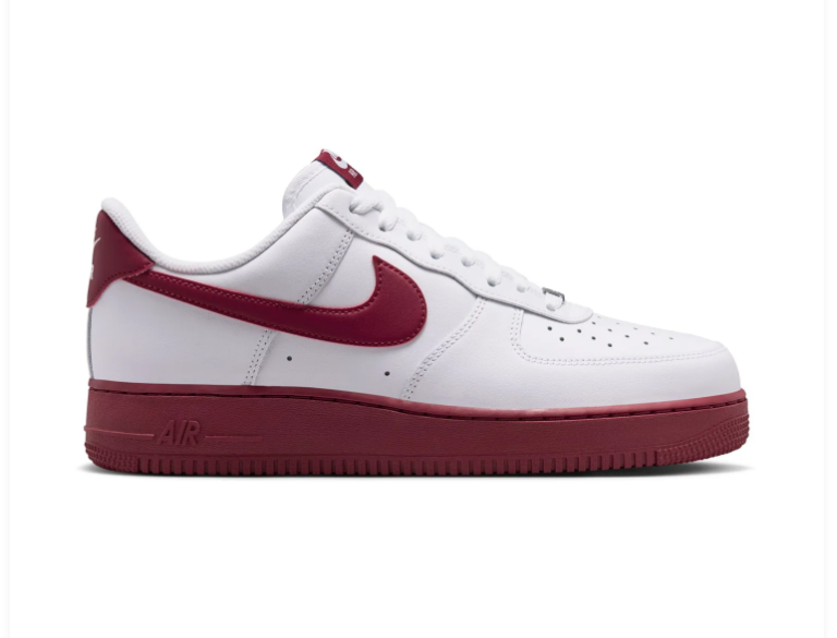 Nike Air Force 1 White and Burgundy Low-Top Sneakers
