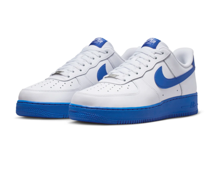 Nike Air Force 1 White and Royal Blue Low-Top Sneakers