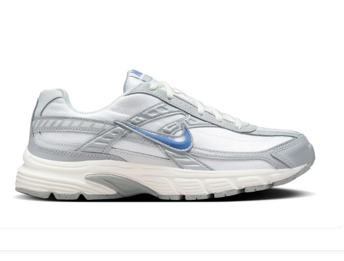 Nike White and Silver-Grey Sneakers with Blue Swoosh