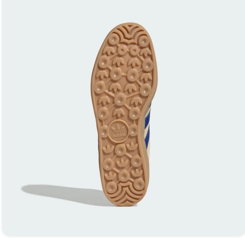 adidas Gazelle Beige and Blue Sneakers with Gum-Colored Sole