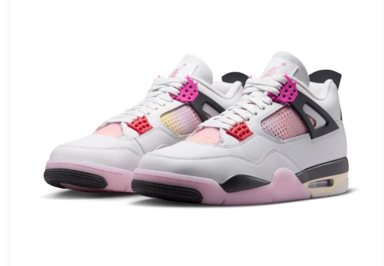 Air Jordan 4 White and Pink Sneakers with Gradient Accents