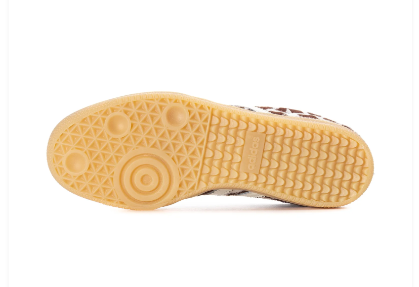 adidas Brown and Cream Cow-Print Sneakers with Blue Laces and Gum Sole
