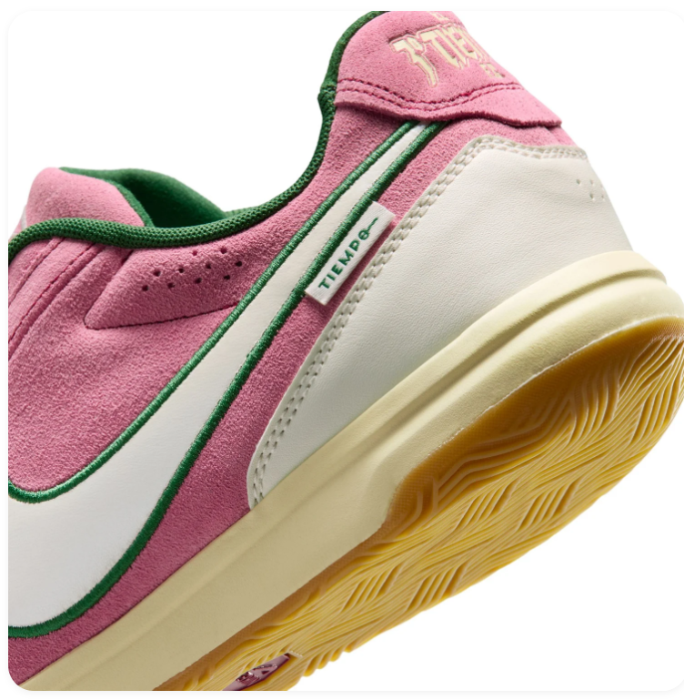 Nike Tiempo Pink and Cream Low-Top Sneakers with Green Accents and Gum Sole