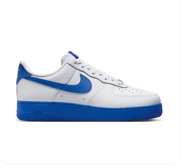 Nike Air Force 1 White and Royal Blue Low-Top Sneakers