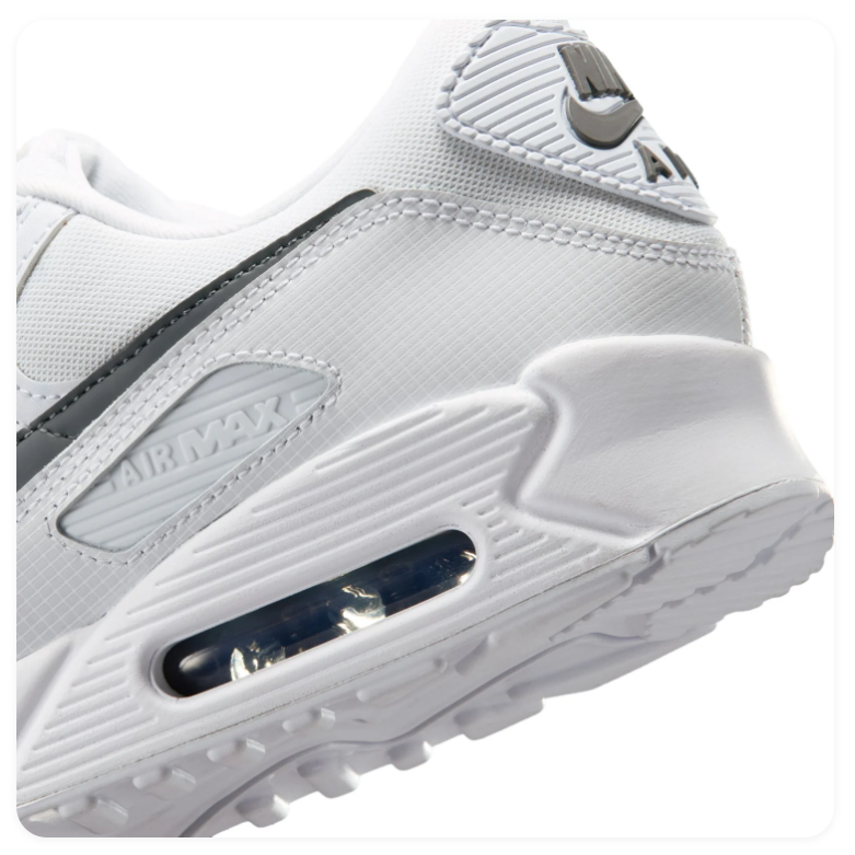 Nike Air Max 90 White and Grey Sneakers with Black Swoosh