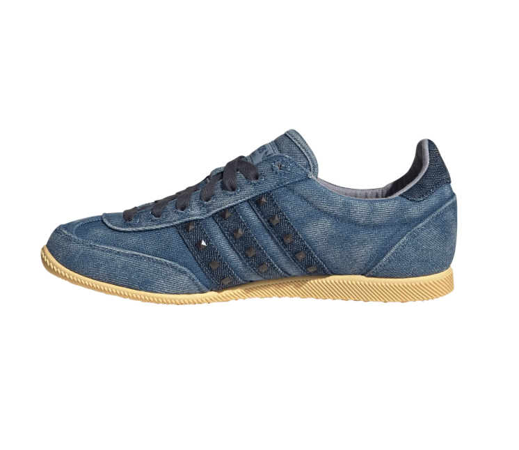 adidas Japan Blue Denim-Textured Sneakers with Studded Black Stripes