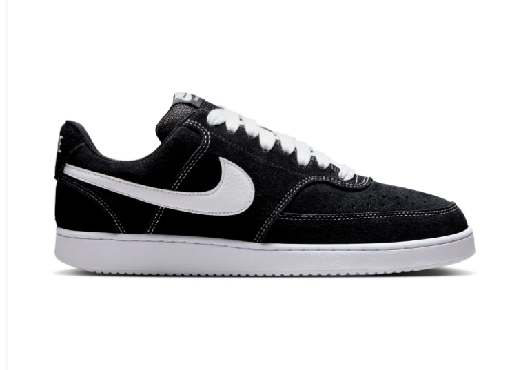 Nike Court Vision Black and White Low-Top Sneakers with Contrast Stitching
