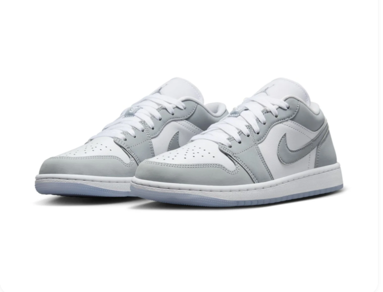 Air Jordan 1 Low Grey and White Sneakers with Icy Outsole