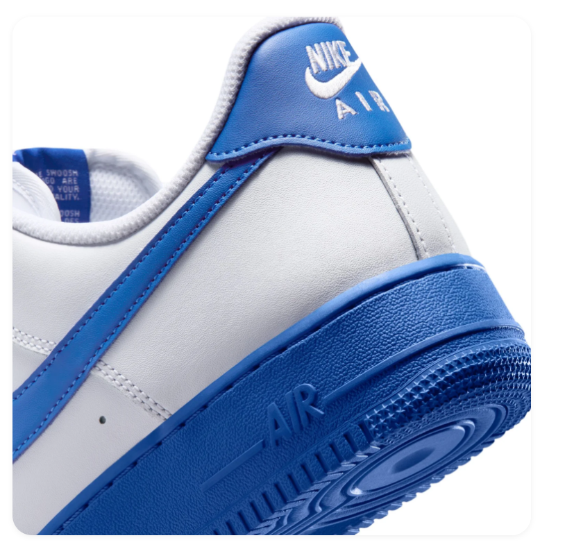 Nike Air Force 1 White and Royal Blue Low-Top Sneakers