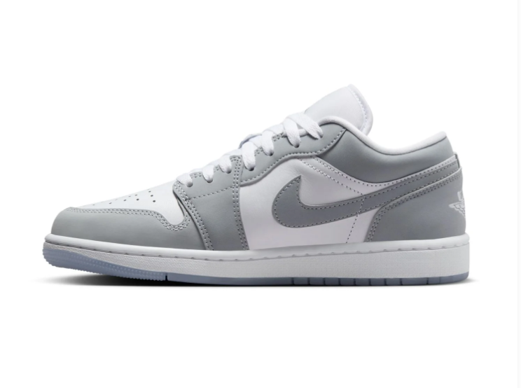 Air Jordan 1 Low Grey and White Sneakers with Icy Outsole