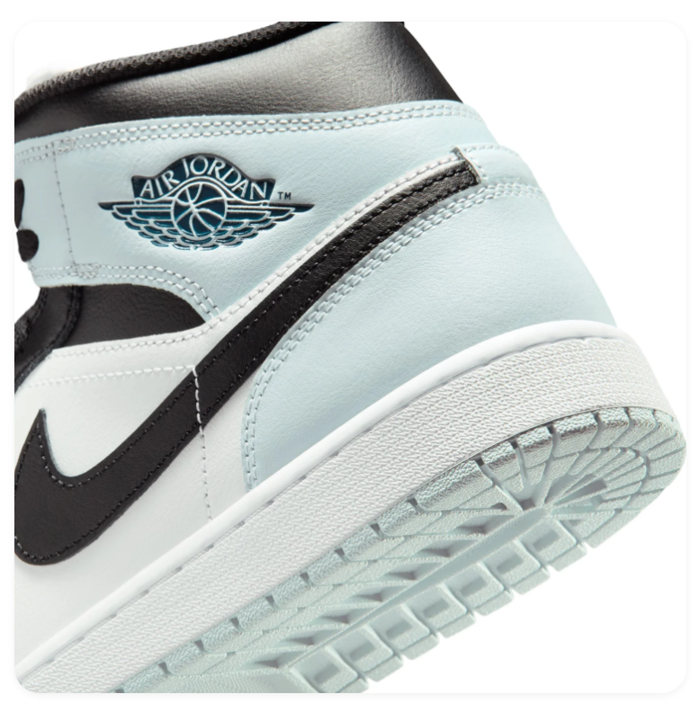 Air Jordan 1 Mid Pale Blue, Black and White Sneakers