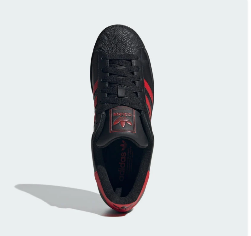 adidas Superstar Black and Red Shell-Toe Sneakers