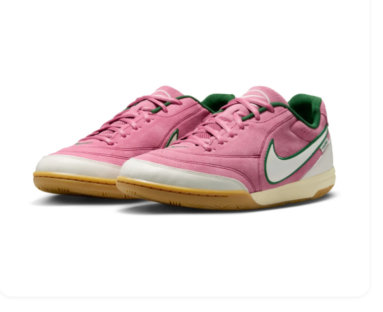 Nike Tiempo Pink and Cream Low-Top Sneakers with Green Accents and Gum Sole