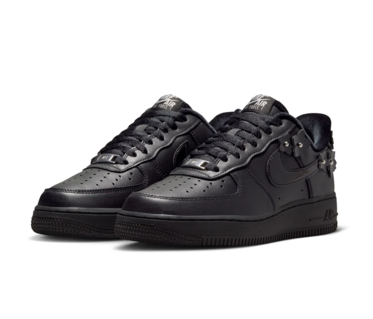 Nike Air Force 1 All-Black Low-Top Sneakers with Floral Appliqués