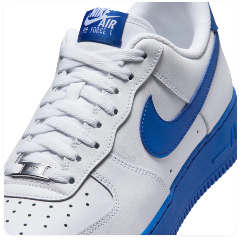 Nike Air Force 1 White and Royal Blue Low-Top Sneakers