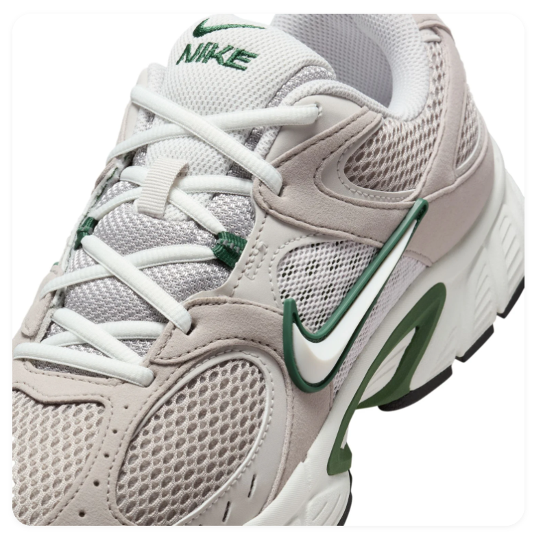 Nike Light Taupe and White Mesh Sneakers with Green Accents