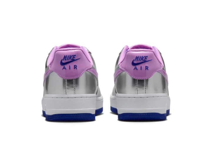 Nike Air Force 1 Metallic Silver and Lilac Low-Top Sneakers with Turquoise Laces