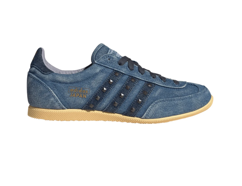adidas Japan Blue Denim-Textured Sneakers with Studded Black Stripes