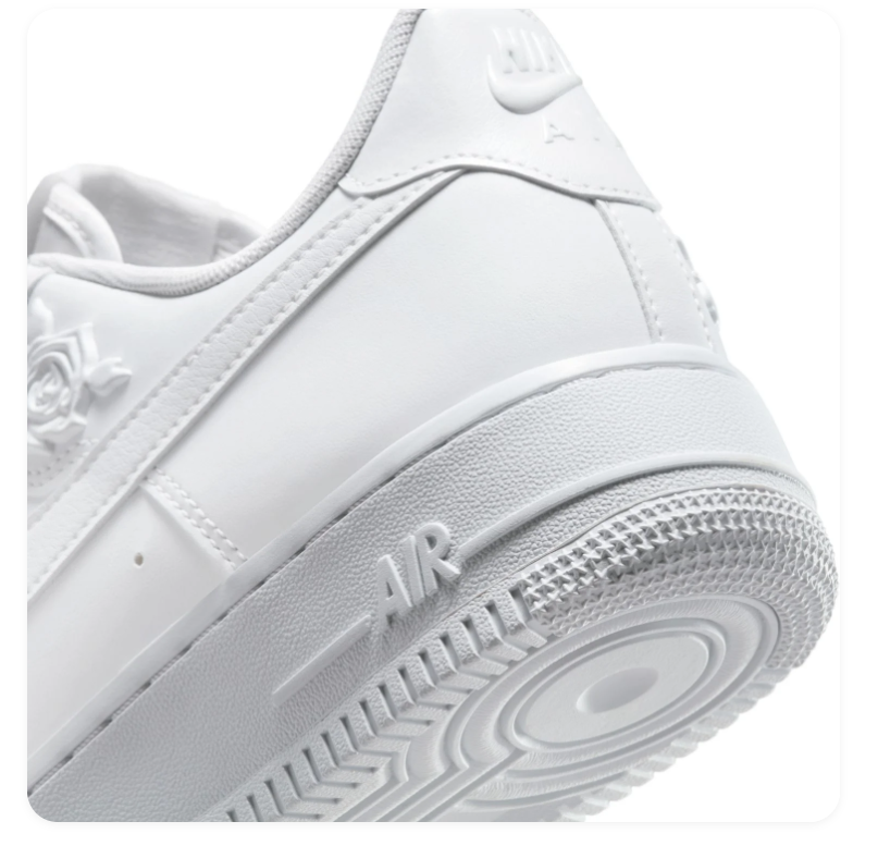 Nike Air Force 1 All-White Low-Top Sneakers with Raised Rose Details