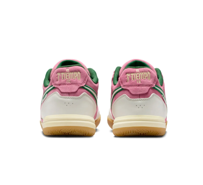 Nike Tiempo Pink and Cream Low-Top Sneakers with Green Accents and Gum Sole
