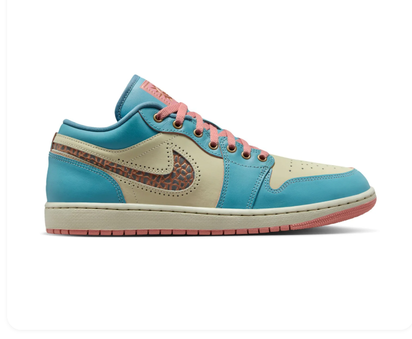 Air Jordan Turquoise and Cream Low-Top Sneakers with Coral Accents