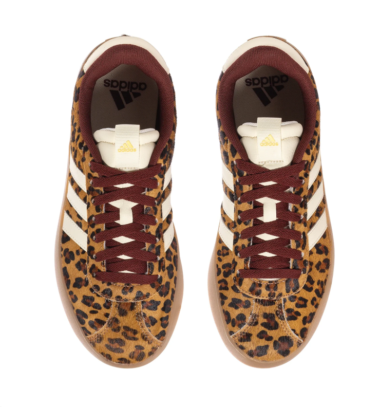 adidas Leopard Print Sneakers with Cream Stripes and Burgundy Laces