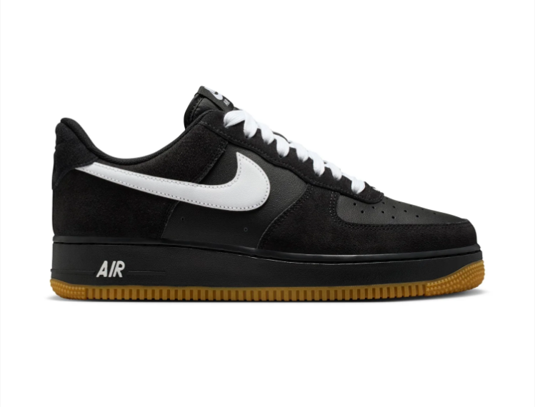 Nike Air Force 1 Black and White Low-Top Sneakers with Gum Sole