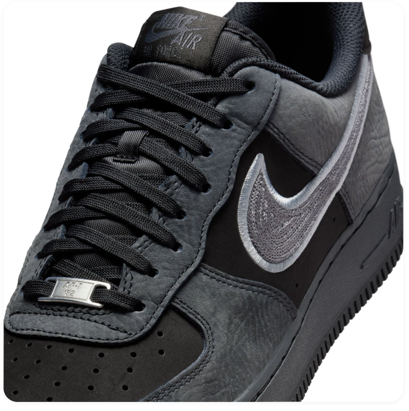 Nike Air Force 1 Black and Charcoal Low-Top Sneakers with Silver-Grey Swoosh