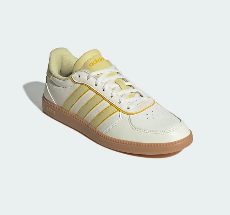 adidas White and Pale Yellow Low-Top Sneakers with Gum-Colored Sole