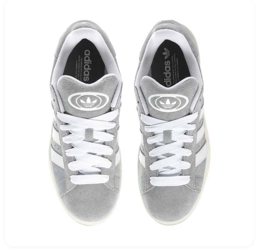 adidas Campus Grey and White Sneakers with Gum Sole
