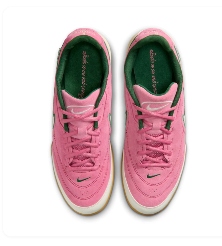 Nike Tiempo Pink and Cream Low-Top Sneakers with Green Accents and Gum Sole
