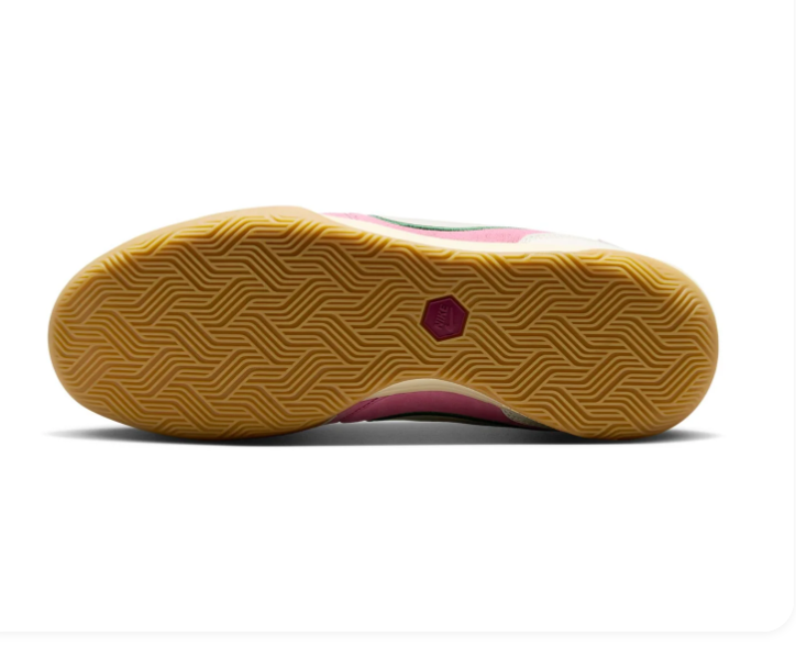 Nike Tiempo Pink and Cream Low-Top Sneakers with Green Accents and Gum Sole