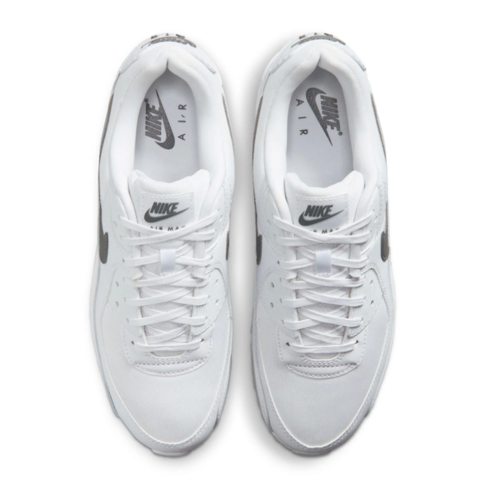 Nike Air Max 90 White and Grey Sneakers with Black Swoosh