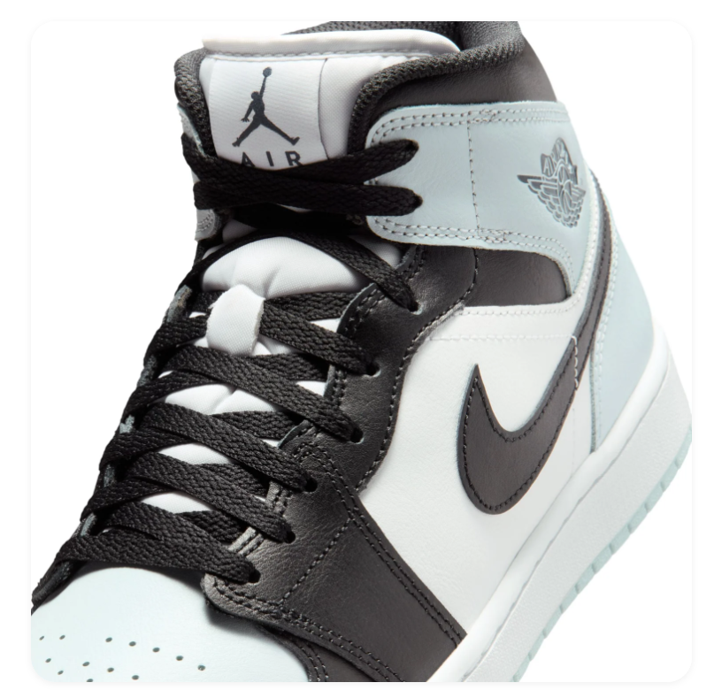 Air Jordan 1 Mid Pale Blue, Black and White Sneakers