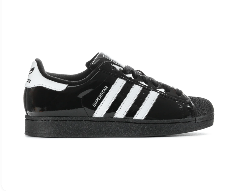 adidas Superstar Glossy Black and White Shell-Toe Sneakers