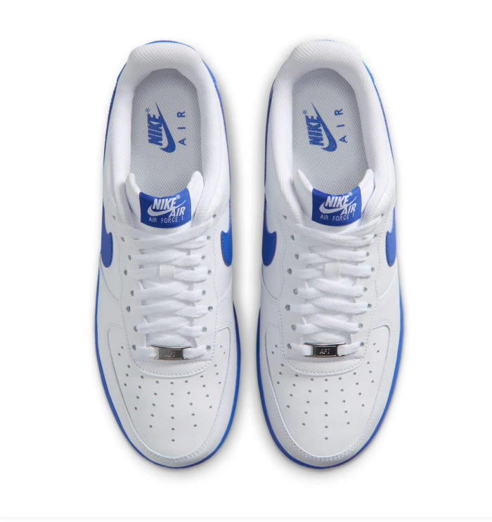 Nike Air Force 1 White and Royal Blue Low-Top Sneakers