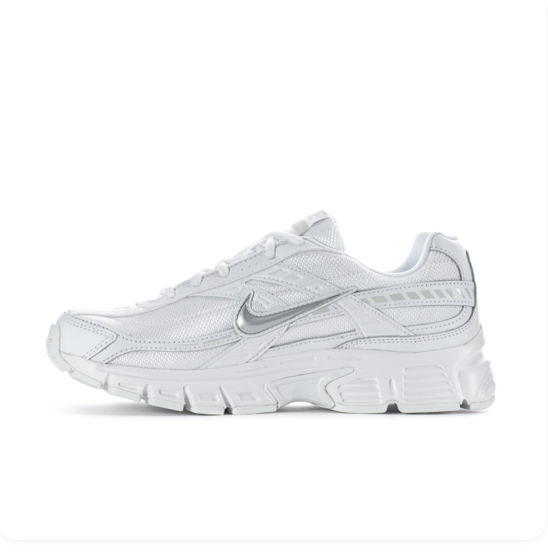 Nike White and Metallic Silver Retro-Inspired Sneakers