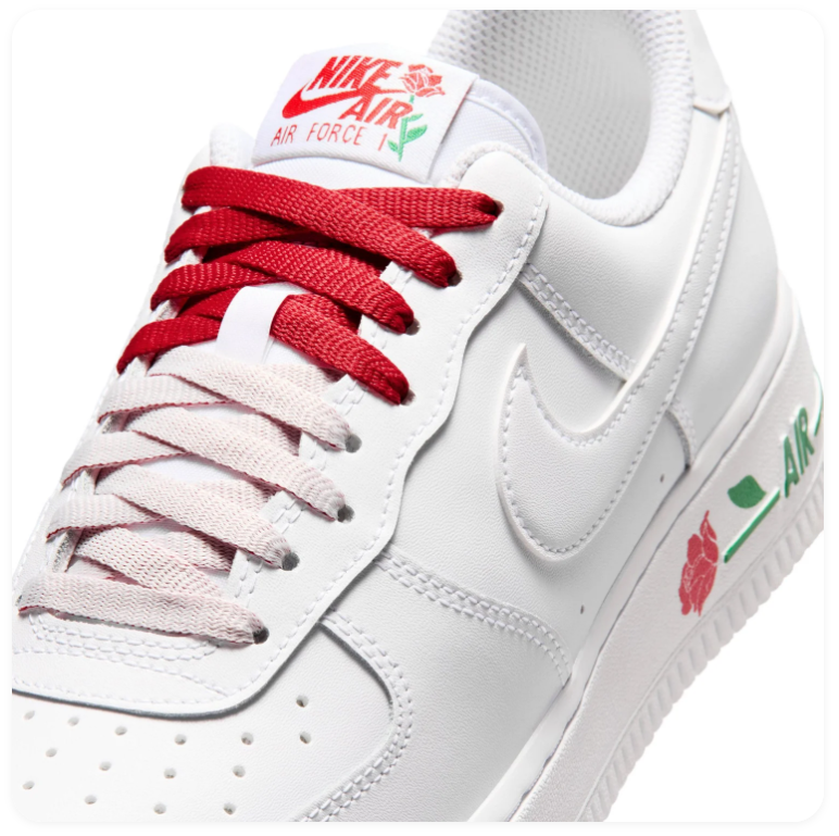 Nike Air Force 1 White Rose Detail Low-Top Sneakers with Red Accents