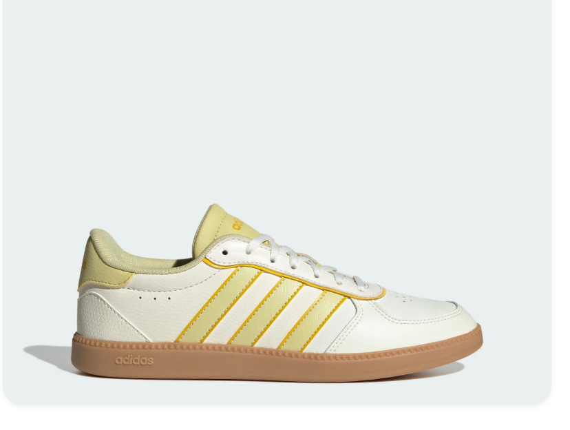 adidas White and Pale Yellow Low-Top Sneakers with Gum-Colored Sole