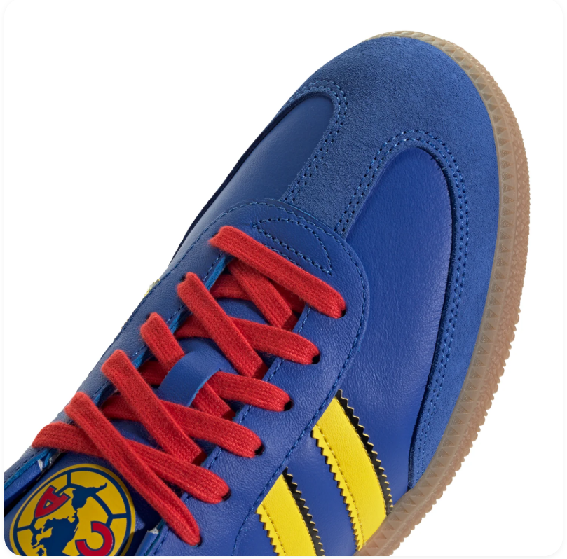 adidas Samba Blue and Yellow Sneakers with Red Accents and Gum Sole